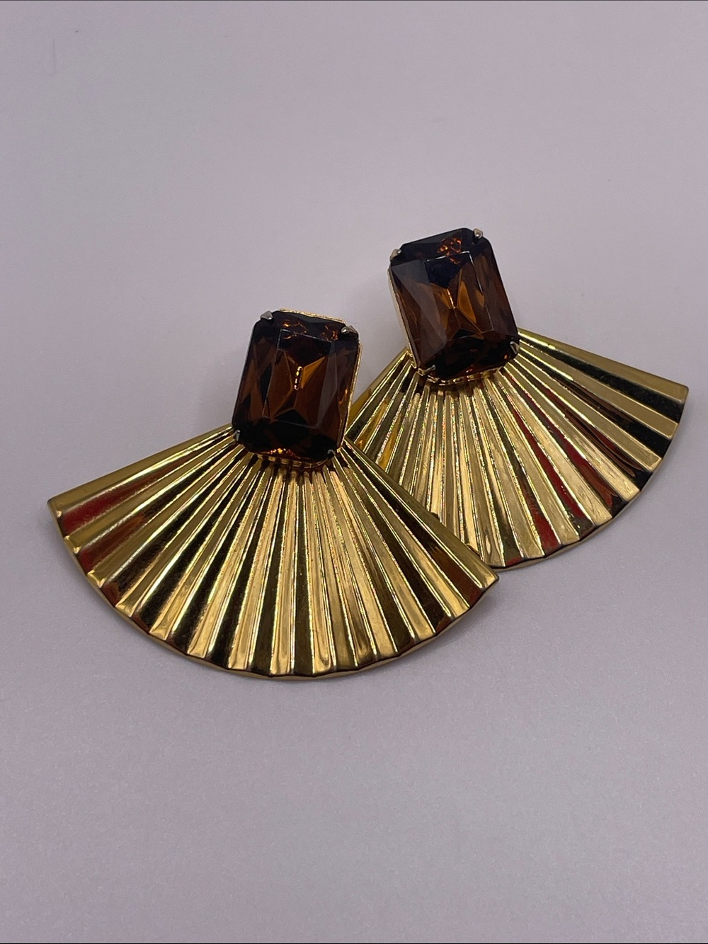 Statement Fan & Faceted Glass Earrings